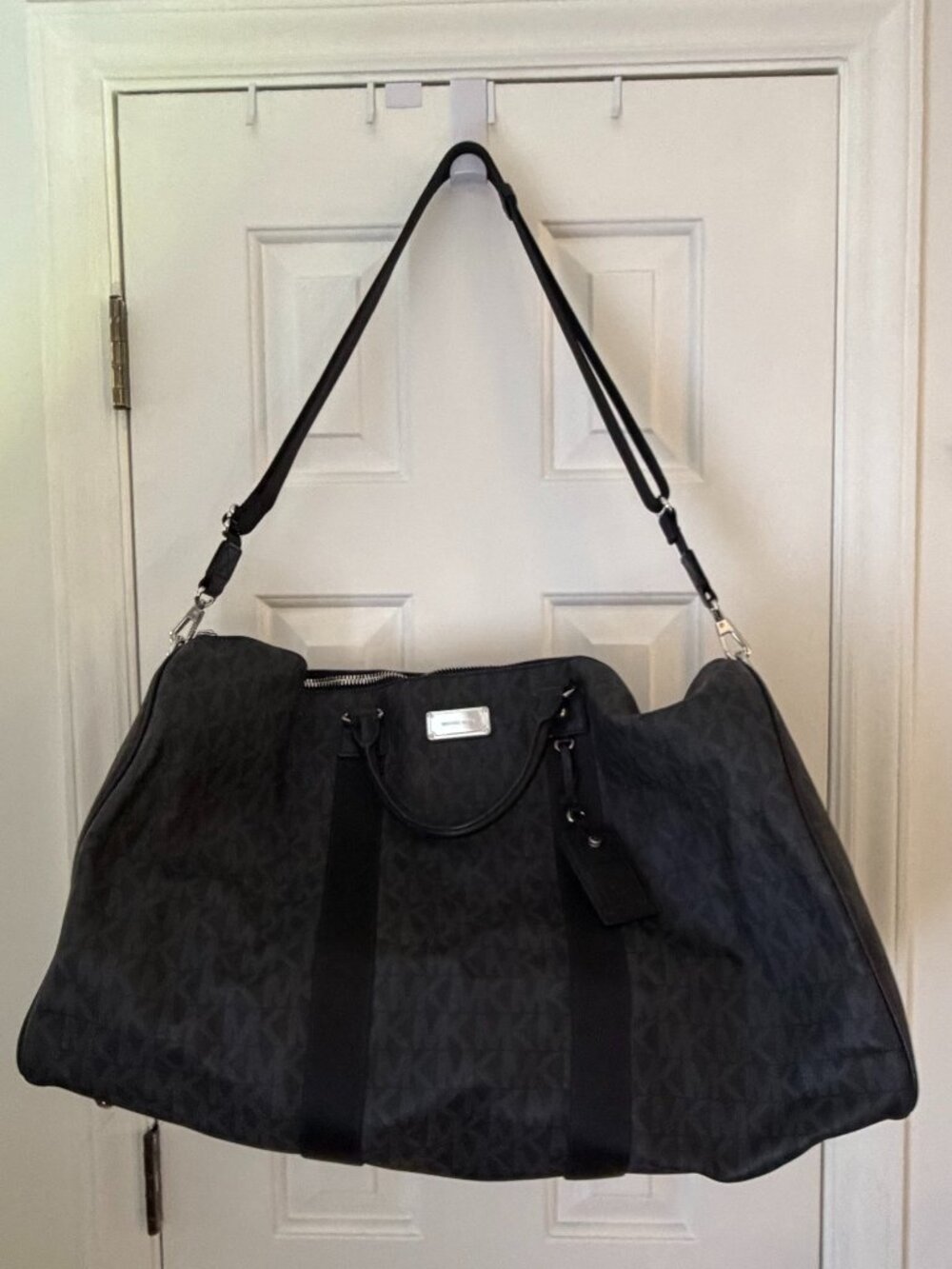 Michael Kors Black MK Signature Monogram Large Duffle Weekender Travel Bag